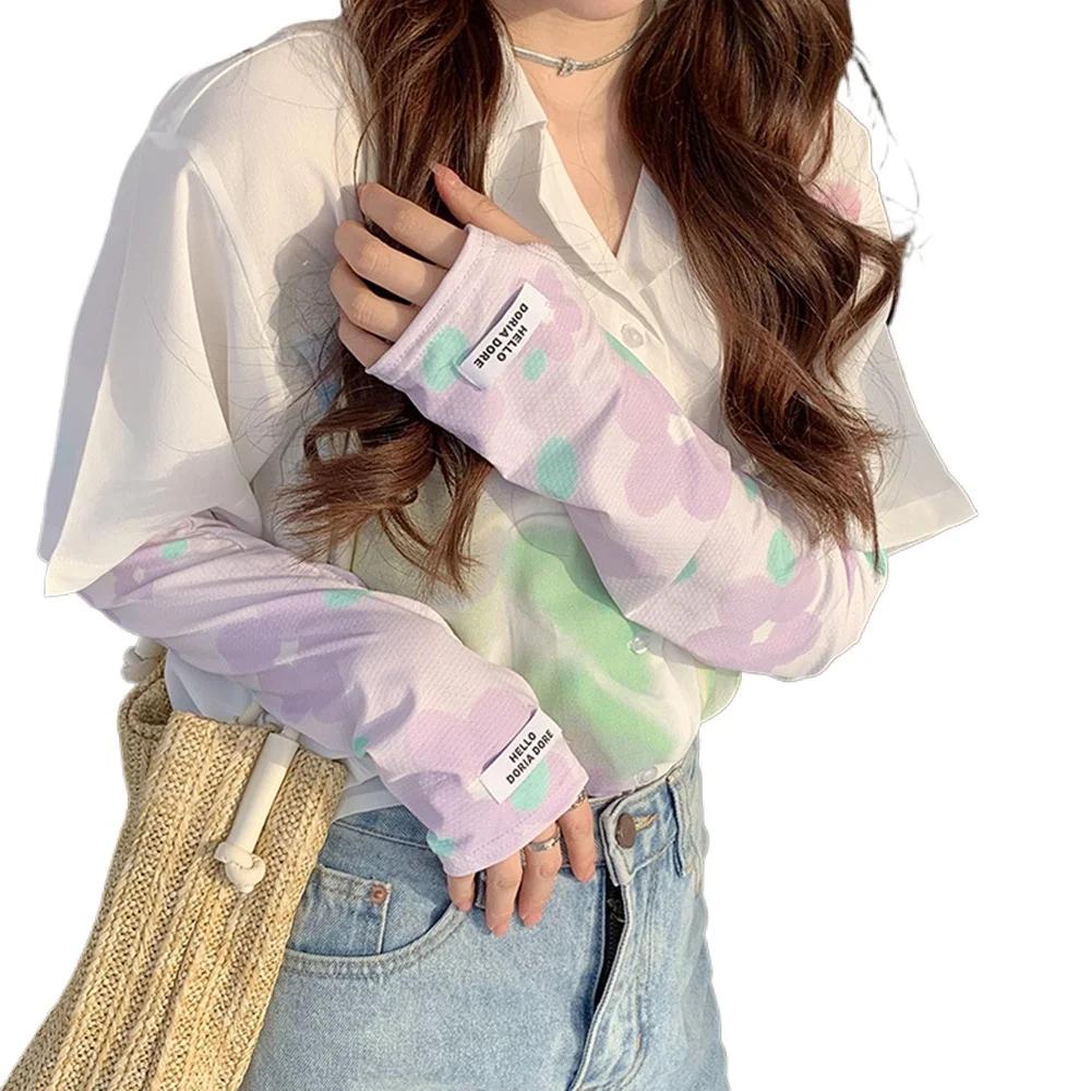

Floral Ice Silk Sun Protection Riding Sleeves UV Cooling Half-Finger Arm Warmers for Cyclists