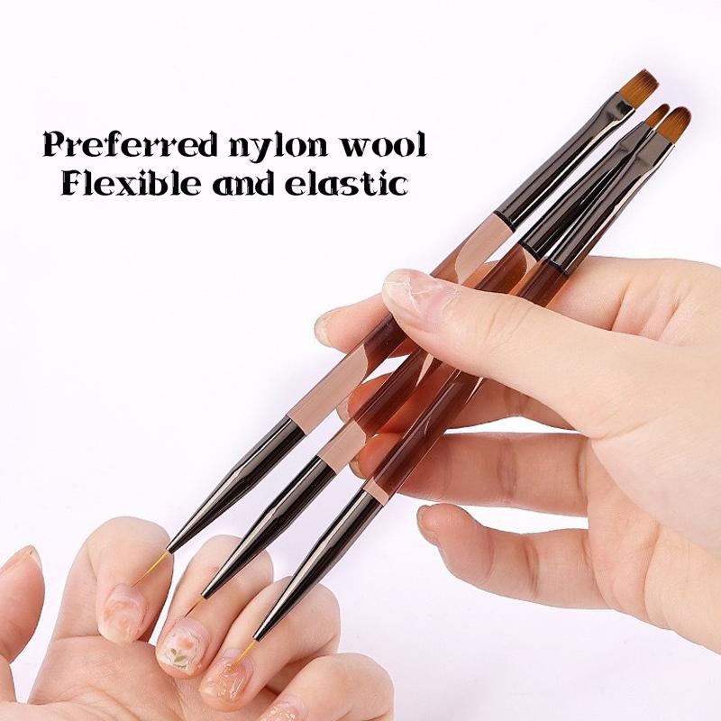 3 Pcs Manicure Brushes Dual Use Gel Gradient Brush Ultra Thin Line Drawing Pen Dual End Nail Art Design Painting Tools