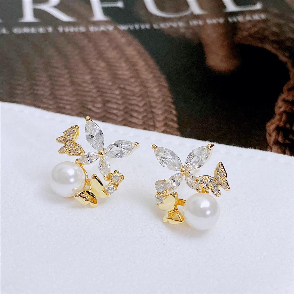 Cute Female Gold Color Small Butterfly Stud Earrings Lovely Bridal Wedding  For Women