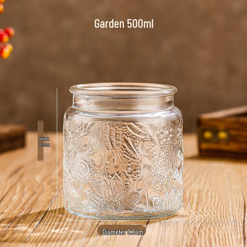 Retro Embossed Begonia Glass Storage Jar for Coffee Beans, Snacks, or Tea