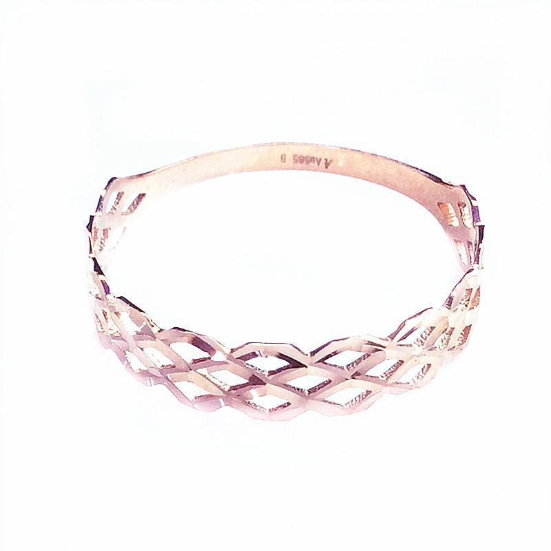 Purple Gold Rhombus Ring Plated With Rose Gold Car Flower Hollow Pattern Live Design Ring Jewelry