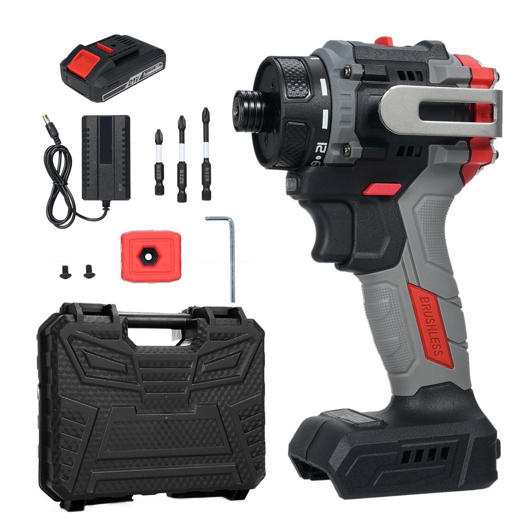 21V Electric Screwdriver 2-in-1 Driver + Hammer Brushless Rechargeable Power Screwdriver 1Celsius4 Hex Chuck Power Drill with 2pcs 2.0