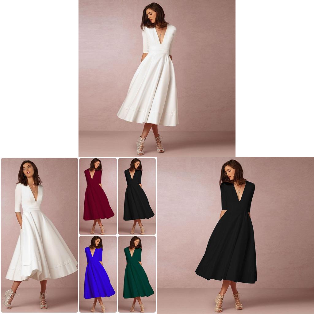 Elegante Vestito Casual in Maglia da Donna con Scollo a V Disponibile in Vari Colori