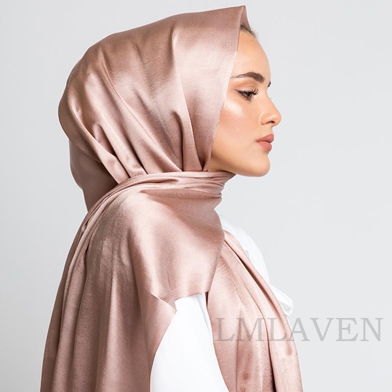 Premium Schimmer Seidensatin Hijab Schal Damen Luxus Medine Seide Schleier Muslimische Frauen Hijab Glänzender Seidenschal Damen Schals Stola