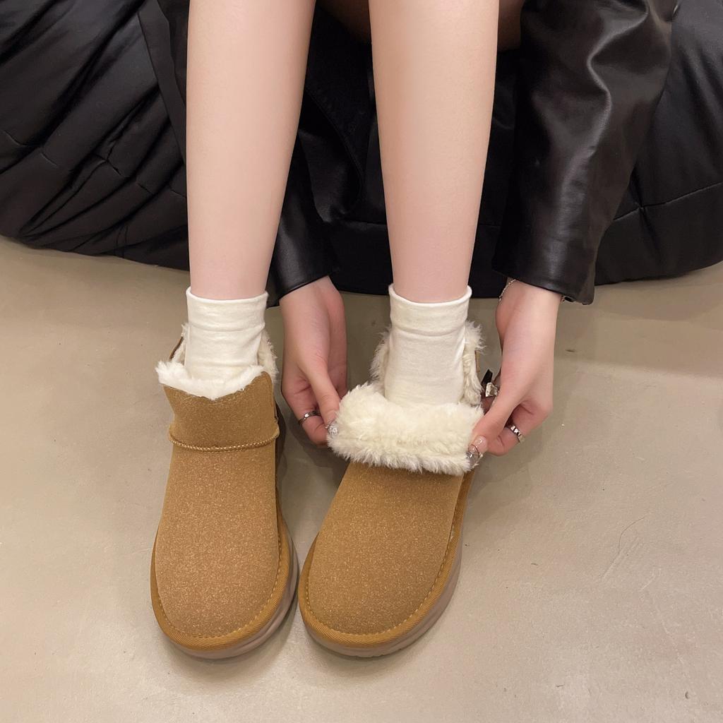 Niche fashion thick-soled warm short-top snow boots women's 2025 winter new velvet one-pedal maroon snow boots