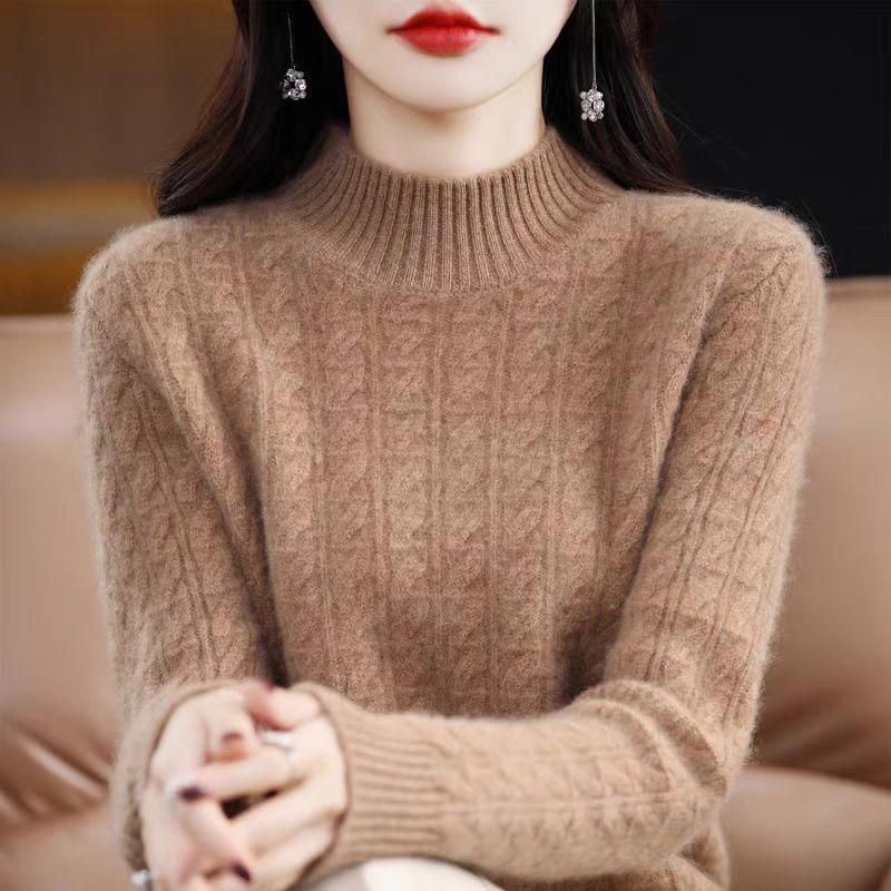 Autumn Winter Half High Collar Bottomed Knitting Top Women Long Sleeve Solid Color Casual All-match Sweater