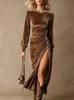 European and American golden velvet dress autumn new design sense niche waist dress skirt women