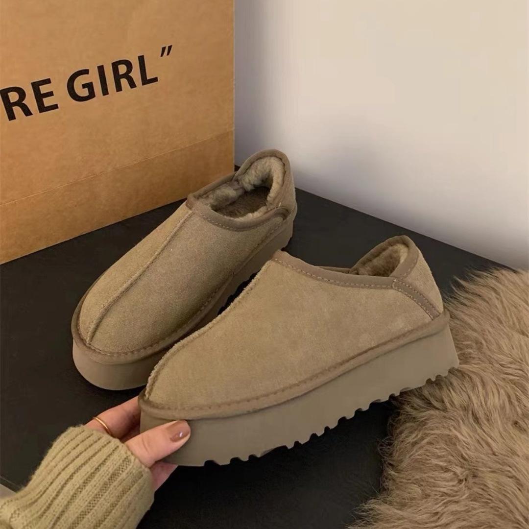 

Зимние женские ботинки на толстой подошве, новые из шерсти, два варианта носки, можно наступать на пятку, утолщенные теплые хлопковые короткие ботинки для женщин 40