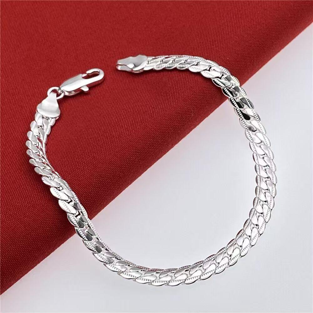 Charms 925 Silver Bracelets for Women Men Simple 4MM Twisted Rope Chain Bracelets Party Wedding Jewelry Holiday Gifts
