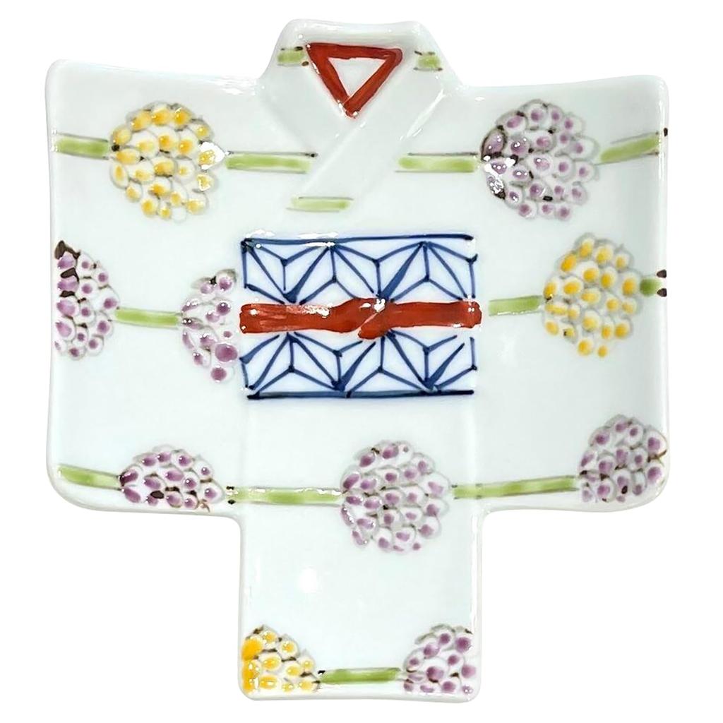 24to3 Kimono-Shaped Plates, Hand-Painted Temari Flower Kimono Individual Plates with Floral Pattern