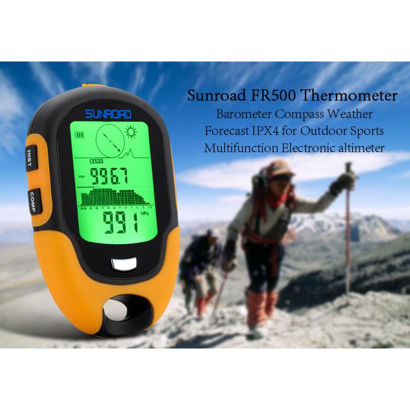 FR500 Multifunktionaler Höhenmesser – Mit Barometer, Thermometer, Hygrometer, Kompass & Wettervorhersage – IPX4 Wasserdicht, Für Klettern & Camping