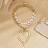 Women's Fashion Big Heart Pendant Necklace Exaggerated Unique Baroque Pearl Chain Love Heart Pendant Double-layer Necklaces