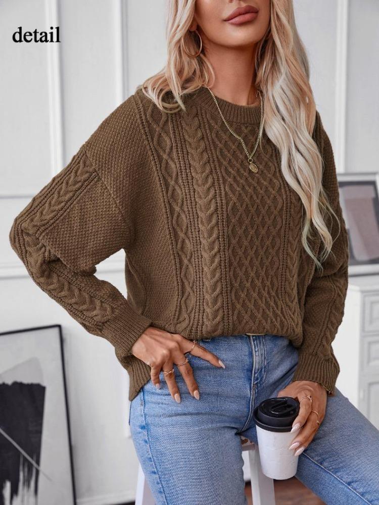Women Chunky Cable Knit Oversized Pullover Sweater Crew Neck Long Sleeve Solid Color Casual Woven Tops Fall