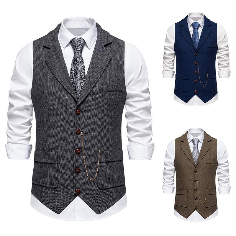 

Мужской жилет Four Seasons Vintage Suit Collar, однотонный однобортный облегающий топ M темно-серого