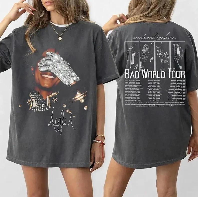 

Michael Jackson Shirt Vintage 90s Tshirt, Bad World Tour 2-Sided Graphic T-shirt M