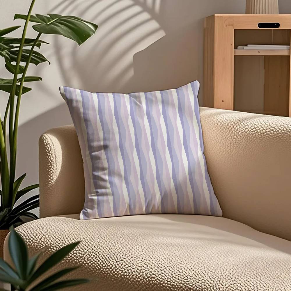 Simple Purple Plaidprint Pillow Case Comfort Sofa Bed Silky Elegant Invisible Zipper Custom Decorative Cushion Cover