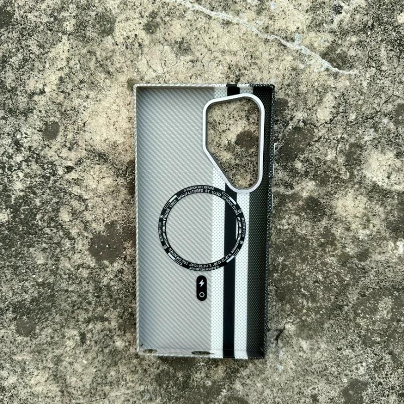 Luxuriöses Magsafe-Gehäuse aus Kohlefaser für kabelloses Laden für Samsung Galaxy S25 Ultra S24 S23 S24 Plus, Hartschalenhülle mit Linsenschutz aus Legierung