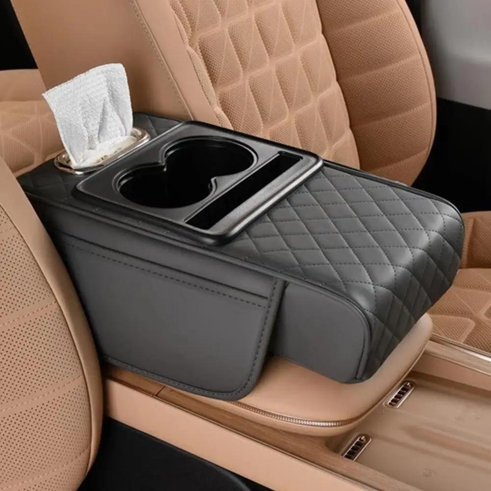 Car Center Console Organizer Nappa Leather Armrest With Interior Cup Holders & Accessories Tissue Vehicle Dual Storage Box Q6Y6
