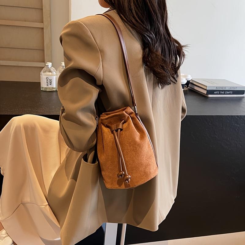 Borsa a secchiello da donna con coulisse borsa a tracolla retrò