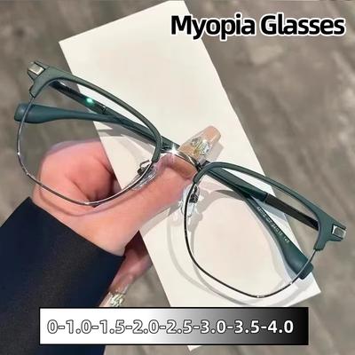 Women Half Frame Myopia Glasses Literary Retro Style Square Near Sight Eyewear Unisex Anti Blue Light Eyeglasses Care Of Eyes