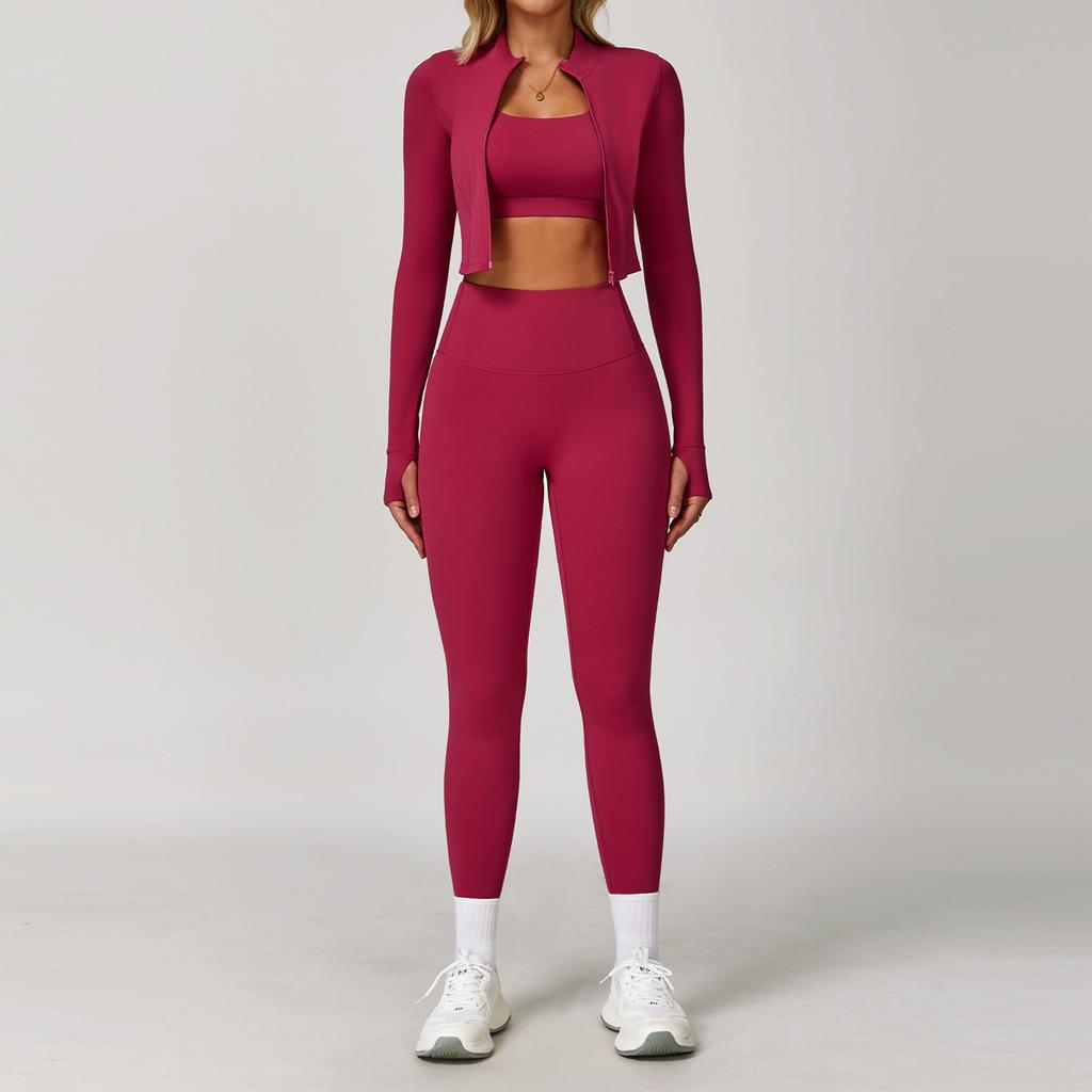 JYL Naked Yoga Set Professional Gym Three Piece Fitness Outfit