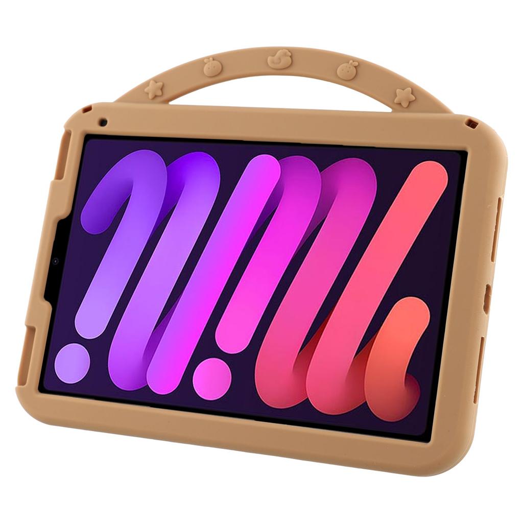 For iPad Mini (2024)/(2021) Silicone Case with Handle 360 Degree Rotating Kickstand Protective Cover Capybara Pattern