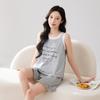 Fenteng [100% cotton] lace round neck light fashion fake two-piece vest set for home wear and women's pajamas