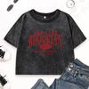New York Brooklyn Art Letterprinting Women Washed T Shirt Summer Y2K T-Shirts Crewneck Short Sleeve Street Cotton Tops