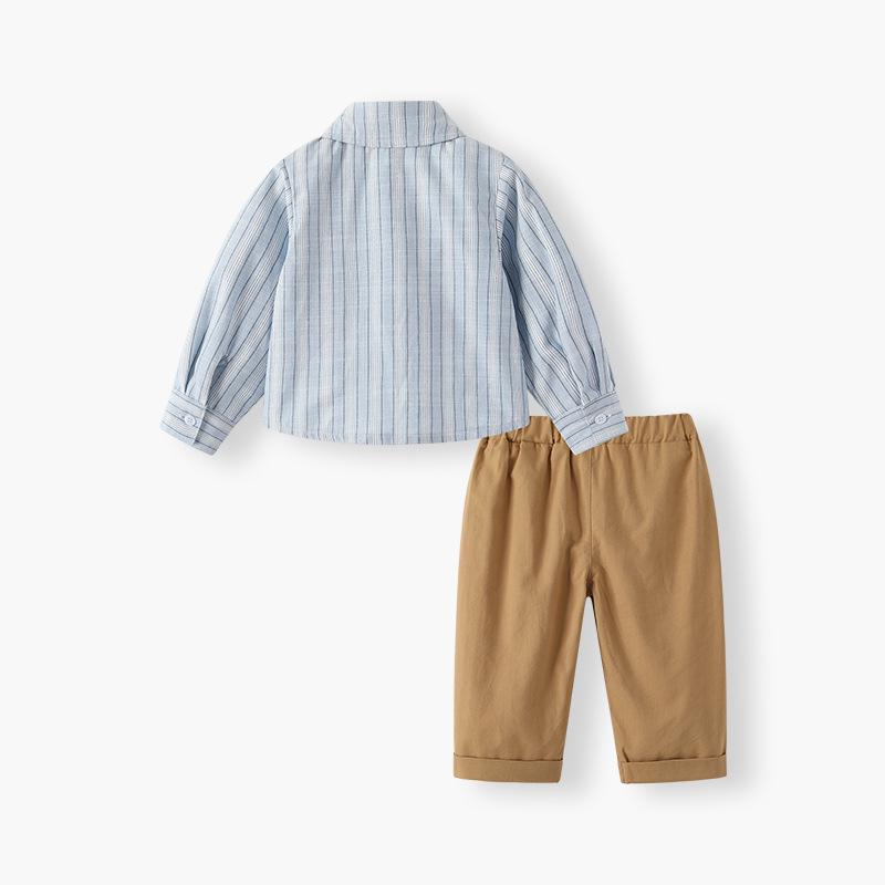 Children's Striped Long-Sleeve British-Style Two-Piece Suit for Boys, Spring 2025