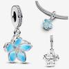 Plata 925 Colgante Amuletos Flor de Cerezo Rosa Esmaltado 3D Decoración Flor Azul Pulsera de Cuentas Joyería Artesanal Detallada Regalo