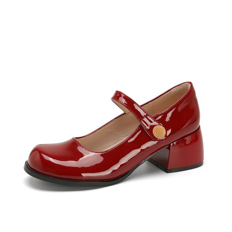 

Французские туфли Мэри Джейн женские нишевый дизайн темперамент высокое чувство толстый каблук круглый носок одинарные туфли высокий каблук ремешок с пряжкой в виде одной линии туфли JK 34 красный