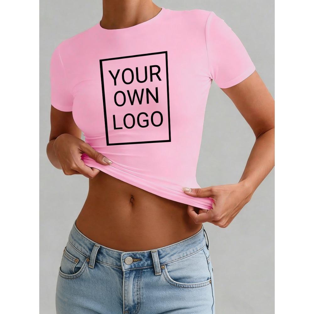 Patterned Women's Cropped T-shirt Slim DIY Round Neck Summer Short-sleeved Comfortable Sexy T-shirt All-match Top