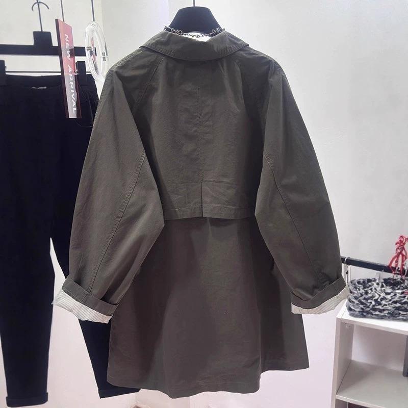 Khaki trench coat women's medium and long autumn and autumn new loose and good-looking clothes
