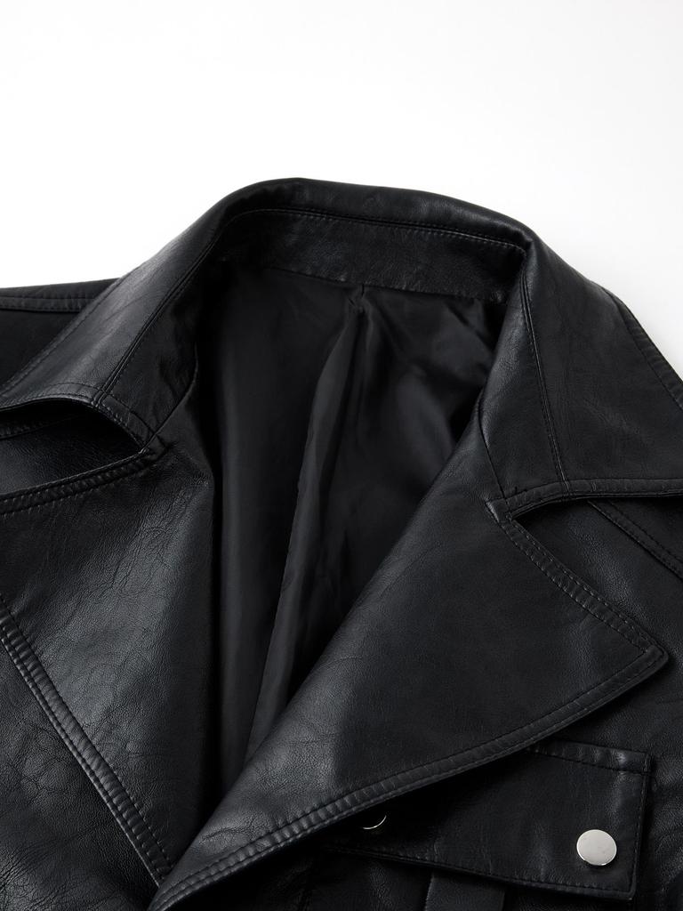 Men's Korean Style PU Leather Mid-Length Windbreaker Jacket