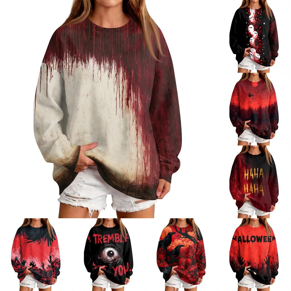 Women's Fashion Casual Halloween Print Round Neck Sweatshirt