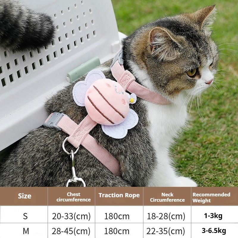 Cat Harness Leash Set Adjustable Cartoon Bee Double Layer Dog Harness for Small Medium Pets Outdoor Walking Collar Set for Cats Dogs