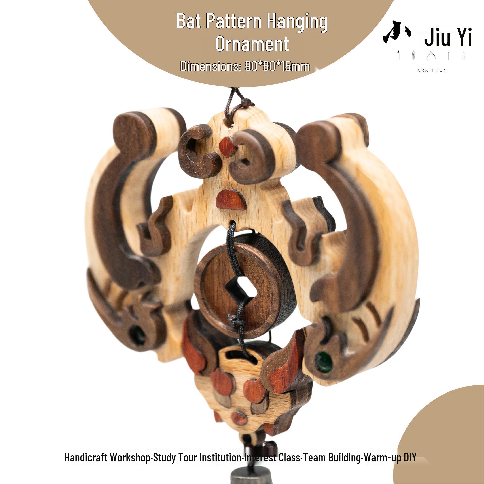 Bat Pattern Pendant: Handmade Solid Wood Hanging Ornament, Creative Cultural Design.