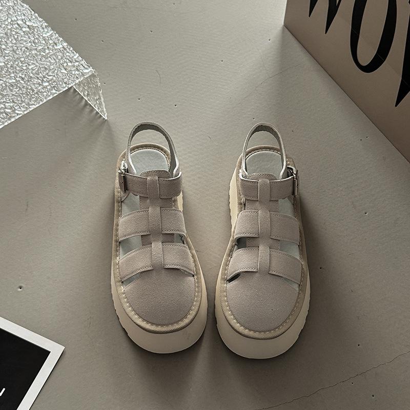 

Casual versatile heightening thick-soled bag head sandals women s summer fashion French casual simple with skirt outer sandals 40 бежевый