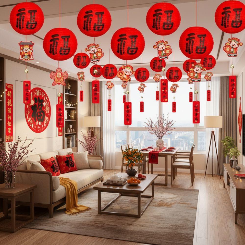 20cm Lucky Lantern Ornament 2026 Horse Year Fu Character Lanterns Pendant  Mid-Autumn Festival