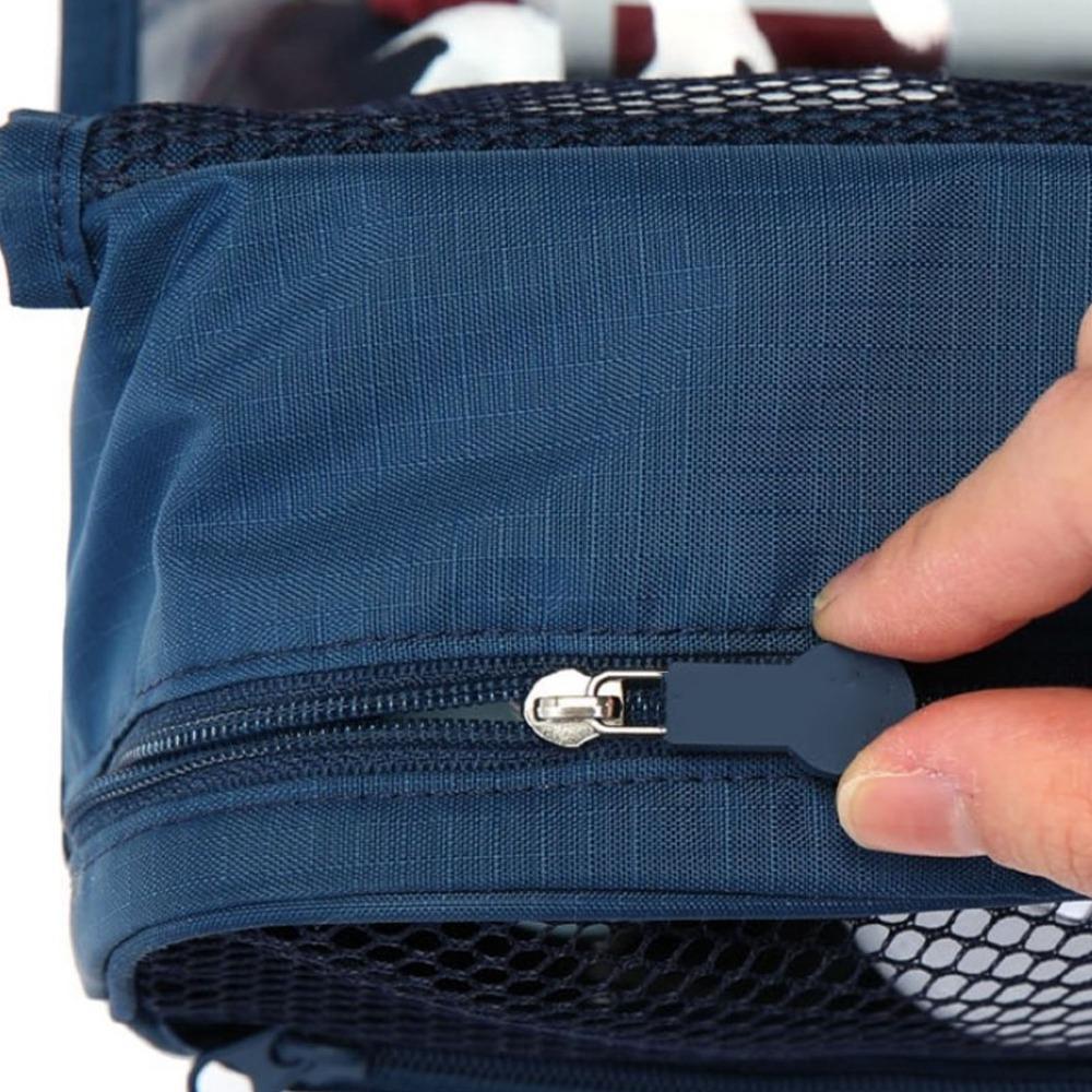 Navy Blue Hanging Toiletry Bag Polyester Waterproof Cosmetic Bag Multifunctional Pockets Foldable Foldable Makeup Bag Travel