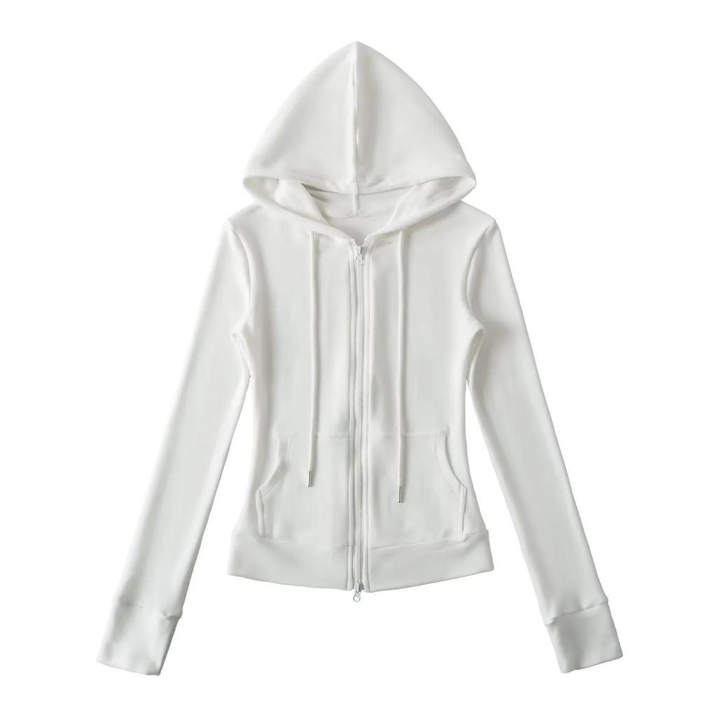 Women's American Style Thermal Fleece Slim Fit Hooded Yoga Sweatshirt with Double Zippers & Large Pockets for Autumn/Winter.