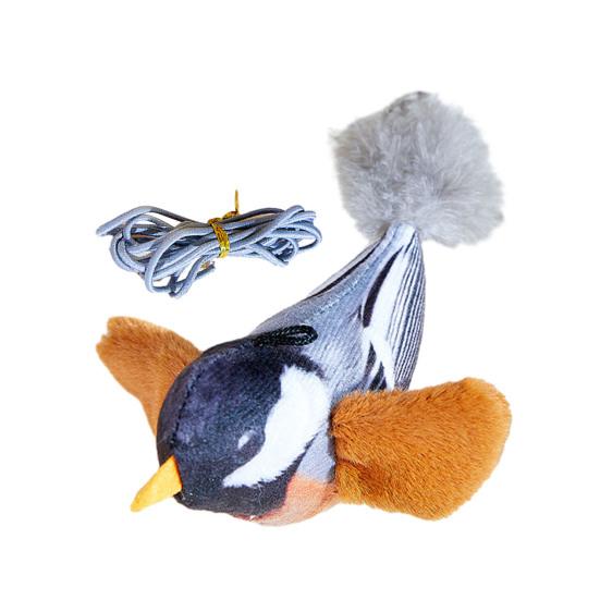 Flapping Wings Birds Cat Toy Interactive Flying Sparrow with Lifelike Chirping Sound Touch Activated Plush Birds Kitten Toy for Indoor Cats