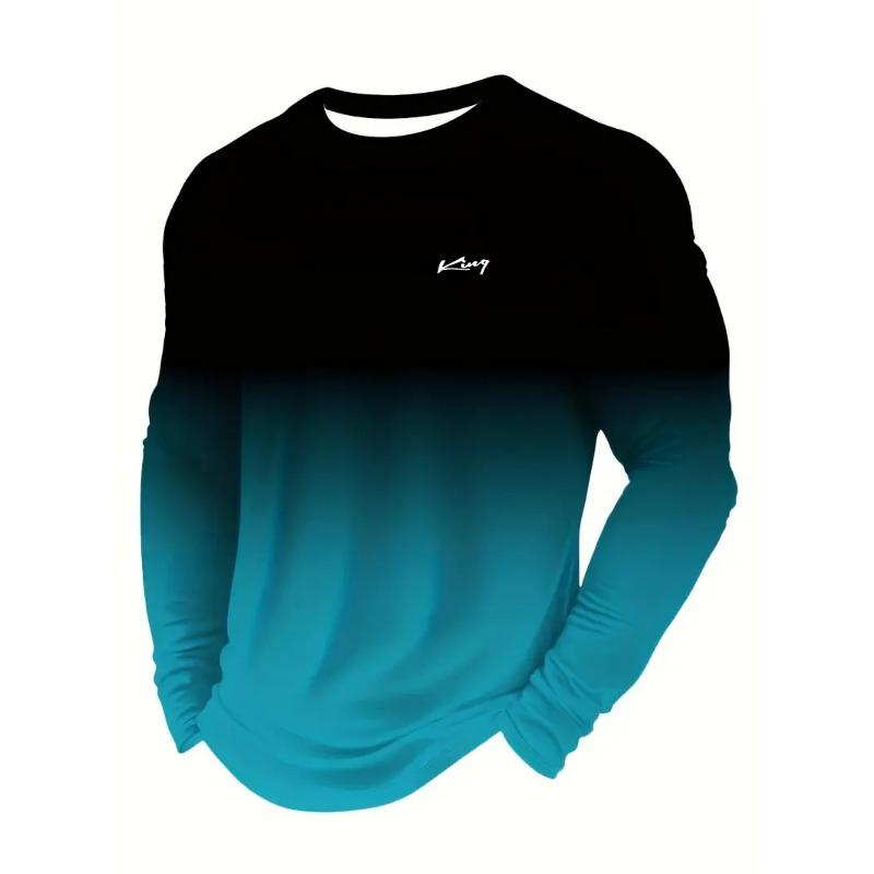 Modisches Herren-Langarm-T-Shirt mit Rundhalsausschnitt, 3D-Digitaldruck, Farbverlaufsmuster, lässige Outdoor-Bekleidung, bequem