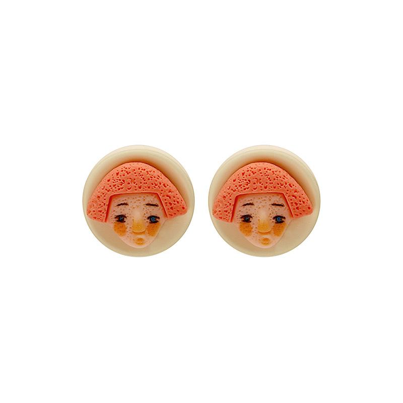 Cute Cartoon Earrings Quirky Girl Stud Earrings Resin Doll Face Women S Simple Earrings