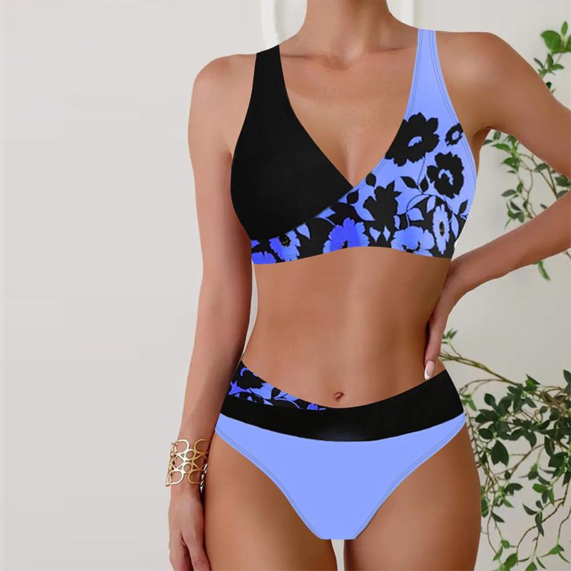 

Женские купальники, бикини, купальник из 2 предметов, пляжная одежда с открытой спиной и лямкой на шее, желтые цветы, купальный костюм, купальник с подвесным вырезом 5XL фиолетовый