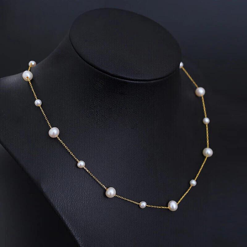 Silver Freshwater Pearl Necklace, Chain Necklace, Neck Accessories