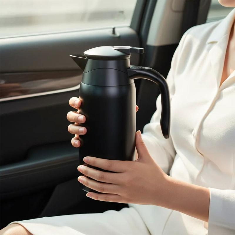 Elektrischer Wasserkocher mit hoher Kapazität für das Auto, 800 ml, mit digitaler Temperaturregelung, doppelwandiger Isolierung, 12V 24V Universal