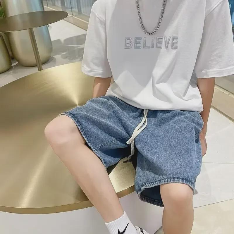 Herr 2024 Hong Kong-stil Lös Jeansshorts - Casual Sommarjeans för Studenter
