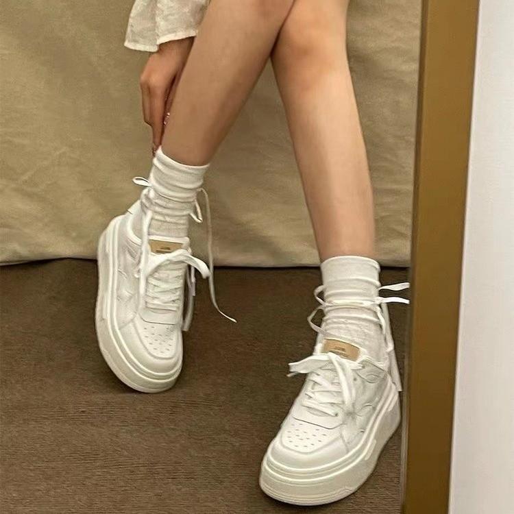 Little white shoes board shoes women's spring and summer school new thick-soled heightening couple's work sports shoes