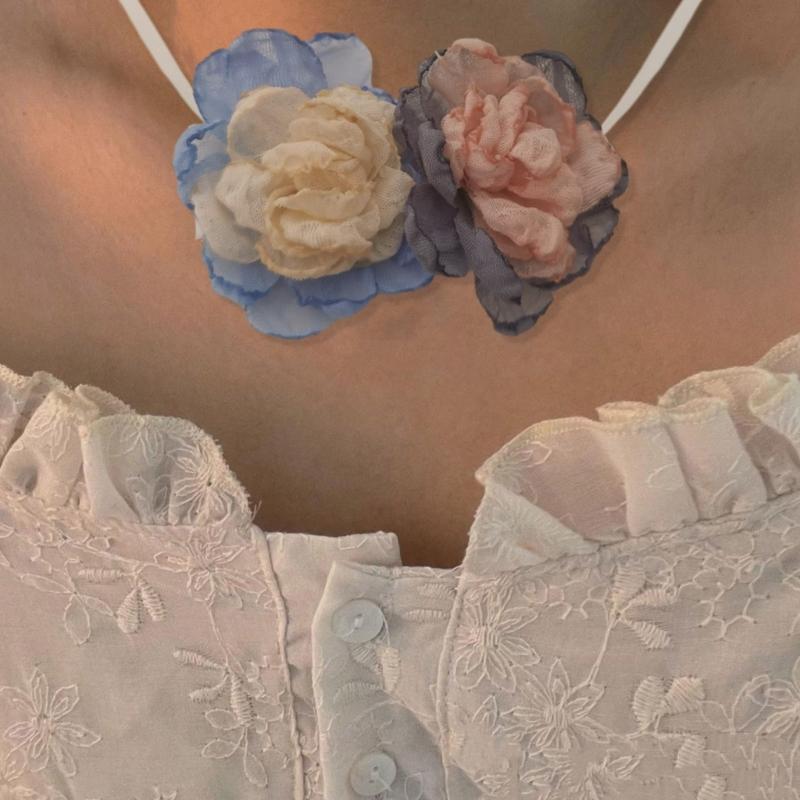 Simple Double Flowers Neckband Choker Necklace Jewelry Temperament Sweet Neck Chain Women Clavicle Chain Necklace